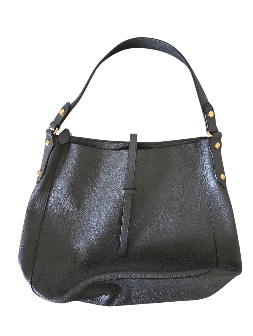 Annabel Ingall Grey Pebbled Leather Shoulder Bag with Gold Hardware